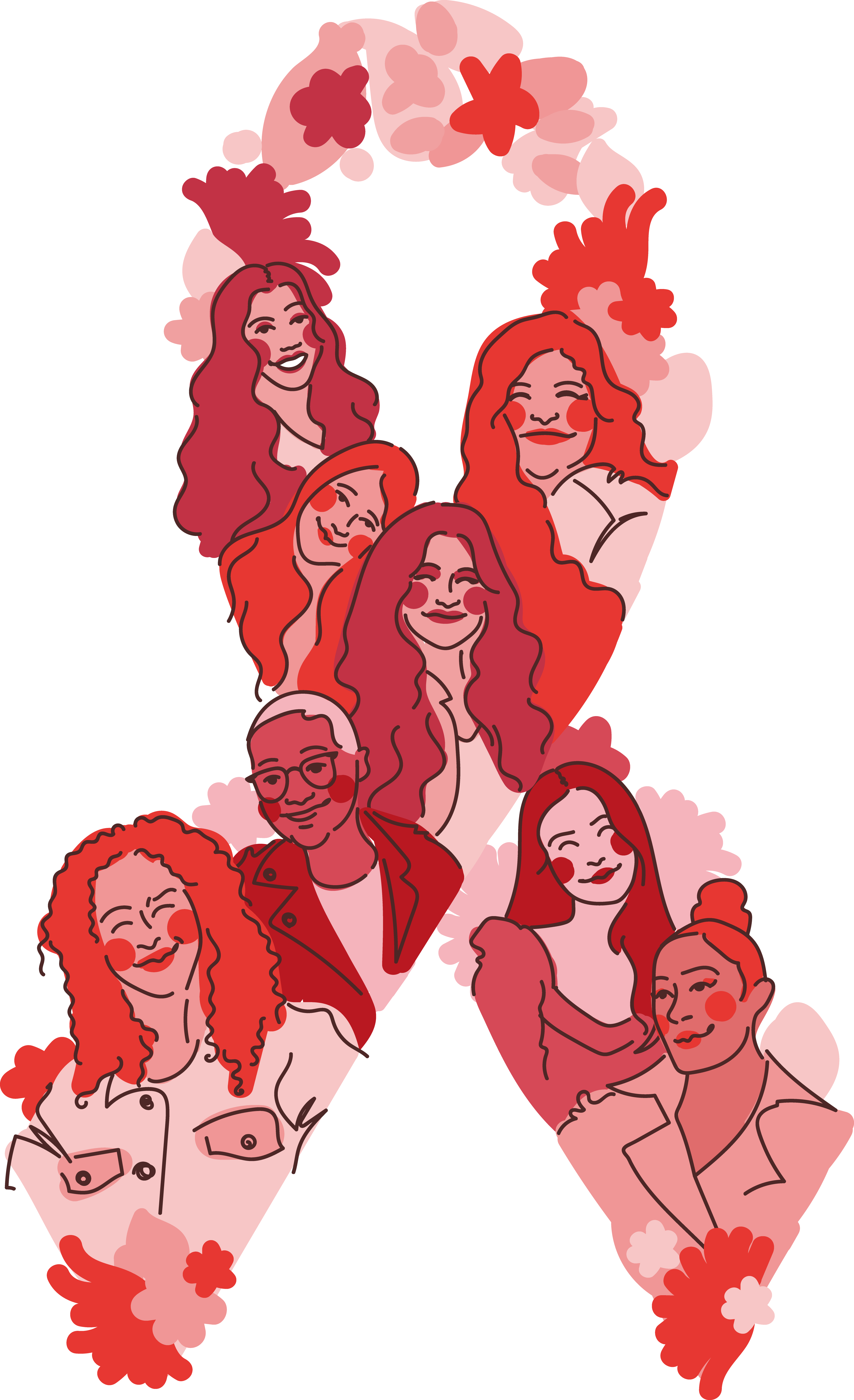 Listón rojo de la lucha contra el VIH compuesto por rostros de mujeres diversas